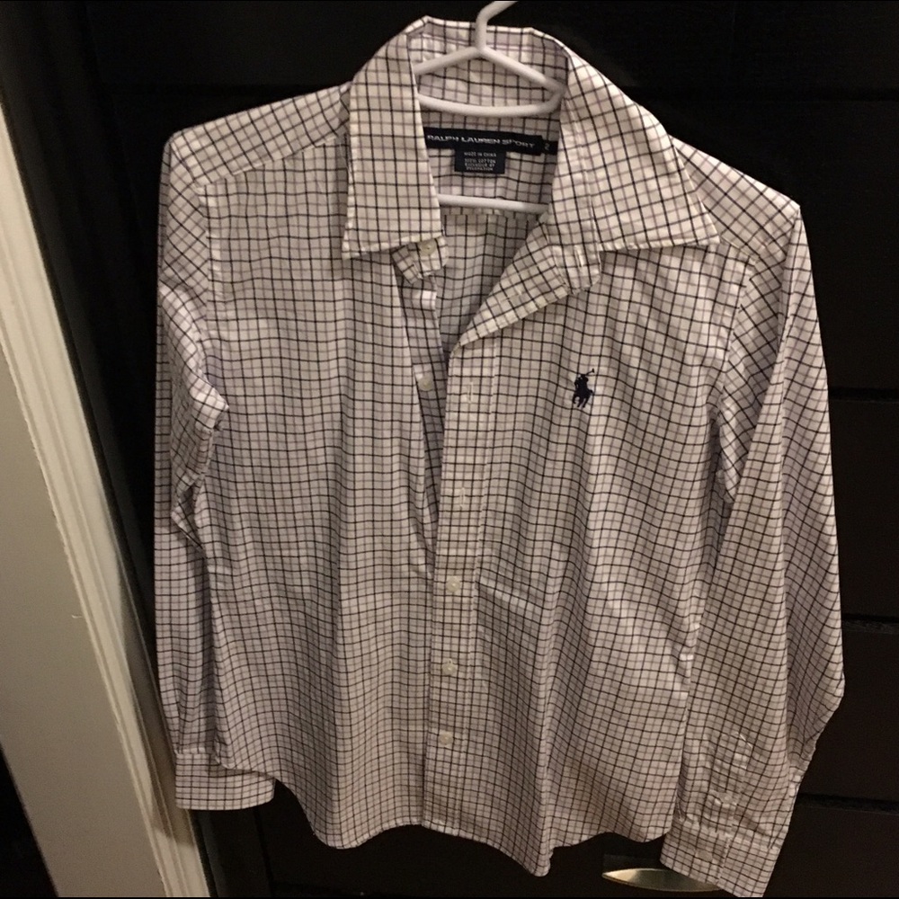 Ralph Lauren White Button-Down Shirt with Navy Windowpane Check